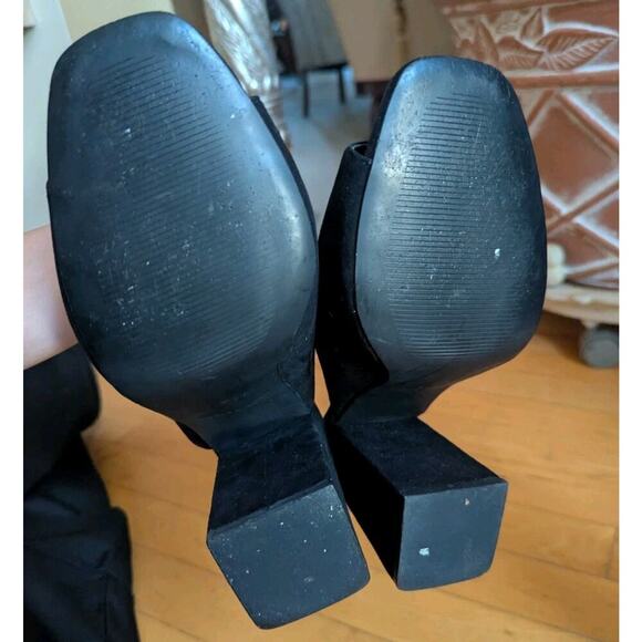 New Look Black Suedette Floral Embroidered Mule Sandals Open Toe Block Heel Sz 7 - Picture 5 of 10